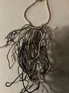 Brunello Cucinelli  beaded Tassel Necklace in cream  and shiny Black beads